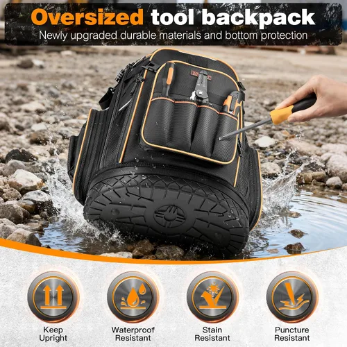 Vista 3 de Mochila de herramientas, mochila de herramientas de apertura completa resistente para hombres con base moldeada impermeable, mochila grande