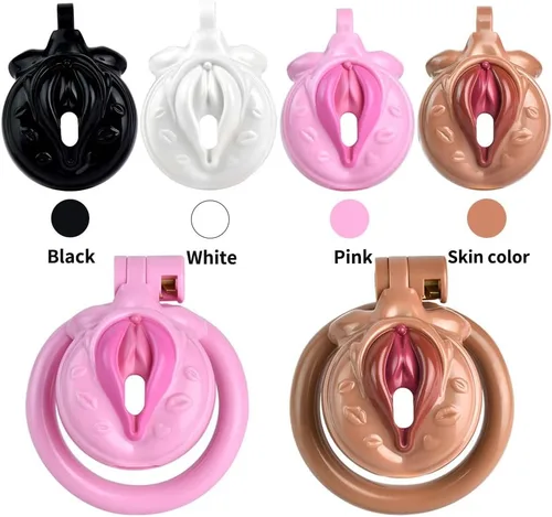 Vista 4 de Heuceo Jaula de castidad negativa invertida para hombre con 4 anillos, cerradura plana de dispositivo de castidad para hombres pequeños, diseño