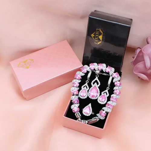 Vista 7 de LMXXVJ Juego de joyas para mujer, collar chapado en platino, anillo abierto, aretes, pulsera, para cumpleaños, aniversario, día de la madre, regalos