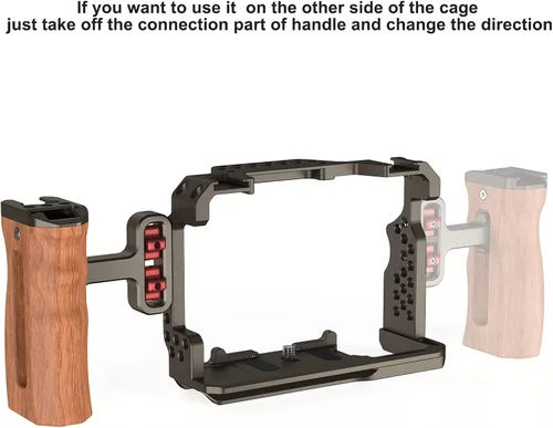 Vista 5 de Mini mango lateral de madera con tornillos de 1/4 de pulgada a 20 tornillos para cámara digital, jaula de cámara réflex digital con soporte de Mango