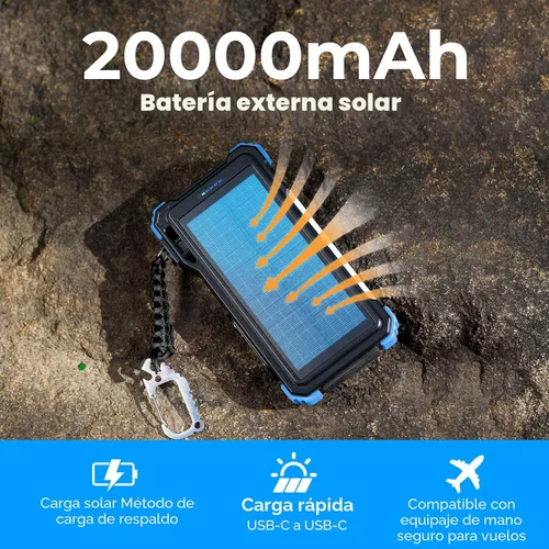 Vista 3 de BLAVOR Banco de energía solar 20000mAh, cargador inalámbrico para teléfonos Azul
