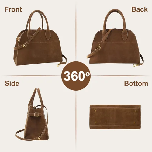 Vista 6 de Suede Tote Bag for Women,Women's Suede Purse Vintage Top Handle Bag,Fashion Shoulder Satchel Bag for Office Travel