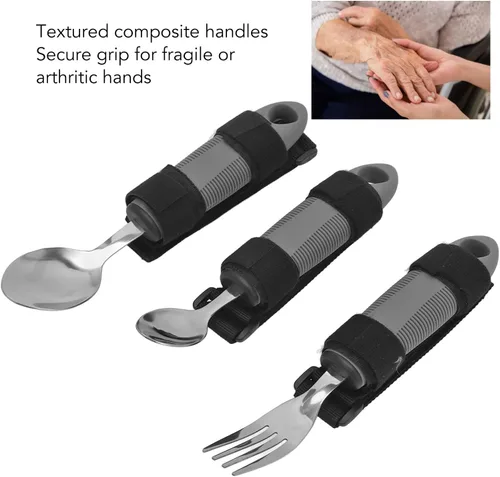 Vista 3 de Juego de utensilios adaptativos, 3 piezas de utensilios adaptativos para artritis ancianos, adultos discapacitados, agarre débil, cuchara de tenedor