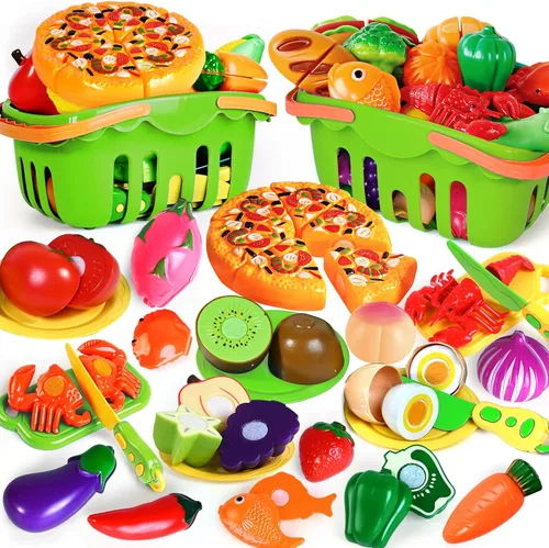 Vista 8 de 100 piezas de juego de comida de simulación para cocina de niños, juguete de comida falsa para niños pequeños de 1 a 3 años, accesorios de plástico