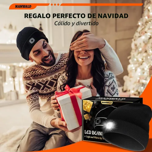 Vista 7 de MANWALD Gorro de LED con luz, gorro con linterna recargable por USB, regalos para Navidad, calcetines de navidad para hombres, Negro, Talla única