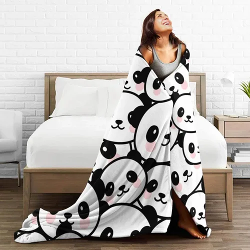 Vista 5 de Manta de panda para niños y niñas, con bonito diseño de panda impreso, manta para regazo de niños, silla, cálida y suave manta acogedora, 30 x 40