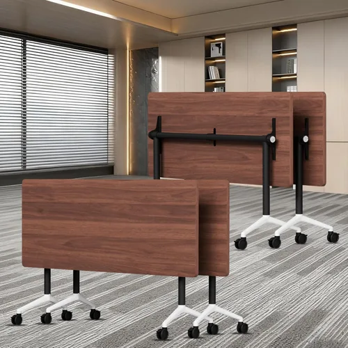 Vista 23 de Mesa de conferencias con tapa abatible, mesa modular plegable para sala de conferencias con ruedas, mesa de sala de reuniones con ruedas, moderna