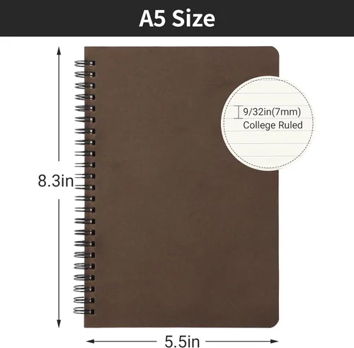 Vista 2 de EUSOAR Cuaderno con rayas en espiral, tamaño A5, paquete de 3 unidades, 5.5 x 8.3 pulgadas, 120 páginas, cuadernos de escritura de viaje, cuaderno