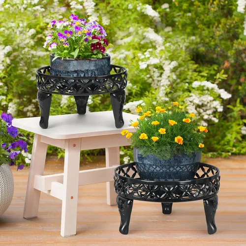 Vista 2 de Soporte de metal para plantas para interiores y exteriores, paquete de 2 soportes de hierro resistentes para interiores y exteriores, soporte
