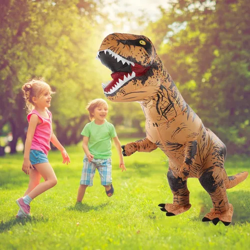 Vista 3 de Disfraz de dinosaurio, disfraz inflable de dinosaurio con costuras reforzadas para cosplay divertido
