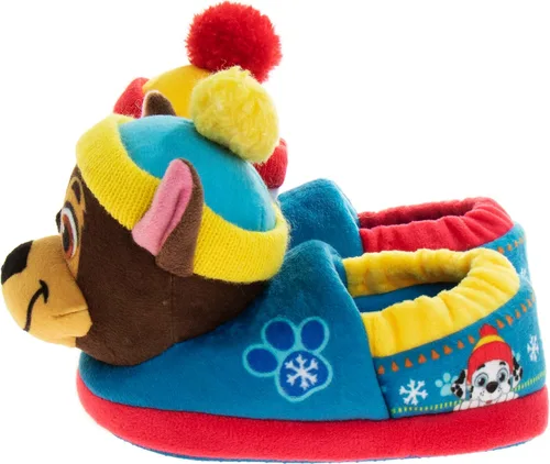 Vista 2 de Nickelodeon Paw Patrol and Sponge Bob Squarepants Zapatos de casa Chase y Marshall para niños pequeños Zapatillas de casa de felpa, ligeras