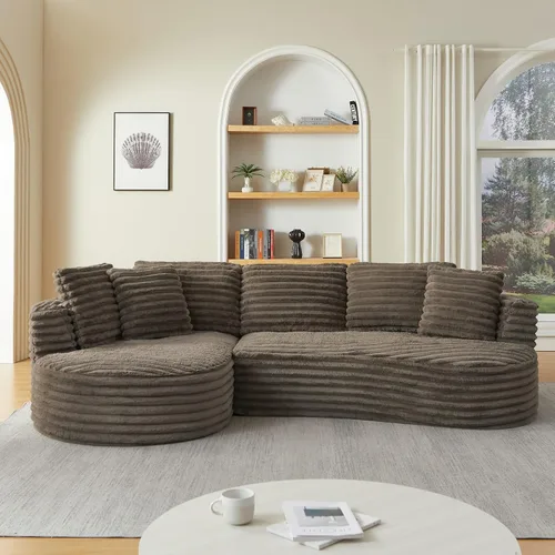 Vista 26 de KEVINSPACE Sofá curvo de 101 pulgadas, 4 asientos, moderno sofá de tela boucle de lujo, sofás de respaldo curvado de mediados de siglo, moderno