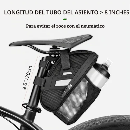 Vista 4 de ROCKBROS Bolsa de sillín de bicicleta con bolsa para botella de agua debajo del asiento de bicicleta Negro
