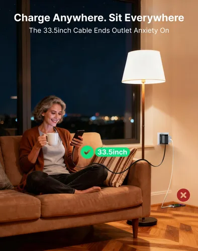 Vista 5 de Cargador de pared USB C de 40 W con cable retráctil integrado, bloque de carga rápida plegable 2 en 1, artículos esenciales de viaje compatible