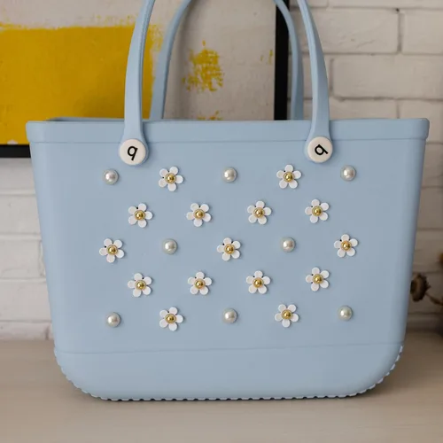Vista 2 de Dijes de Flores Compatibles con Bolsa Bogg y Simply Southern Totes, Accesorios de Dijes Insertables de Perlas para Bolsa