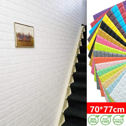 Vista 5 de Queenbox 12 piezas de papel tapiz de ladrillos de espuma sintética de 27 x 30 pulgadas, efecto 3D sólido, autoadhesivo, para despegar y pegar