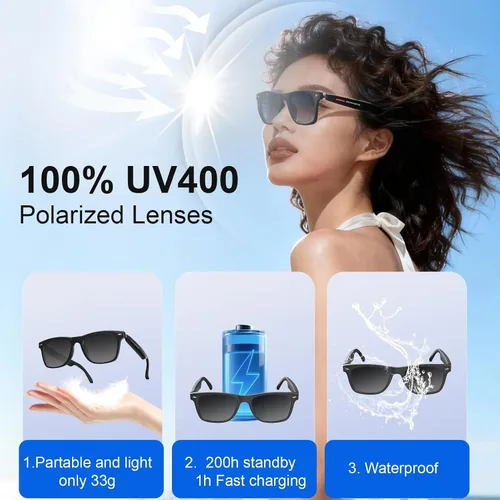 Vista 3 de Gafas inteligentes para hombres y mujeres con GPT de chat, gafas de traducción Bluetooth con 164 idiomas, audio de oído abierto con micrófono