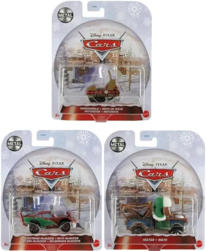 Vista 7 de Disney Pixar Cars Holiday Christmas Special Edition Winter Series - Paquete de fundición a presión de 3 autos – Mater, Lightning McQueen y moto
