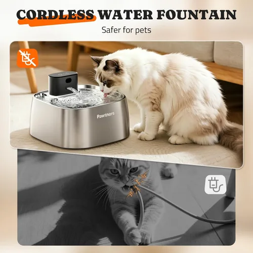 Vista 5 de Fuente de agua para gatos sin bombeo, dispensador de agua automático inalámbrico para gatos y perros, 108 oz/3.2 L, fuente Pawtners Pet