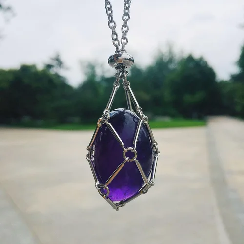 Vista 7 de Collar con soporte de piedra de cristal, collar de soporte de cristal hecho a mano, collar de jaula de cristal ajustable, collar de jaula de cristal