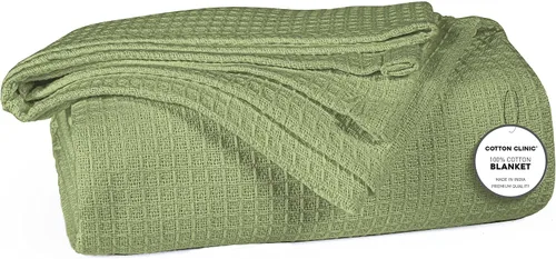Vista 10 de Cotton Clinic Manta de cama de punto gofre, 100% algodón, para todas las estaciones, suave, transpirable, ligera, capa perfecta para sofá, cama