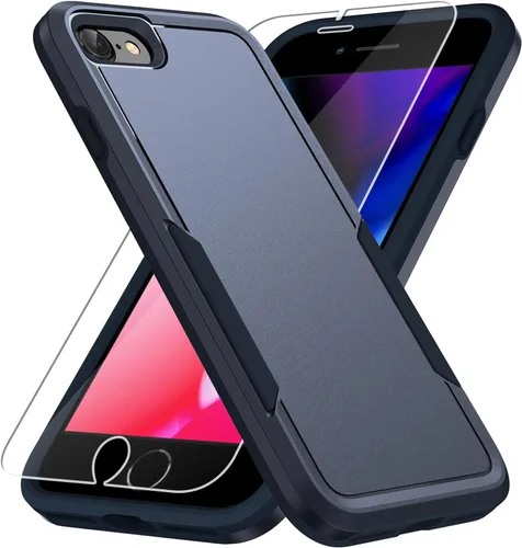 Vista 10 de Funda para iPhone SE 2022 (3ª)/2020 (2ª)/iPhone 7/8, con protector de pantalla, [prueba de caídas de grado militar], resistente, resistente, a Negro