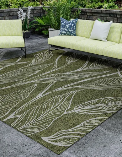Vista 46 de Unique Loom Outdoor Botanical Collection Alfombra de área - Hoja (1.6 m x 2.4 m Rectangular, Carbón Marfil)
