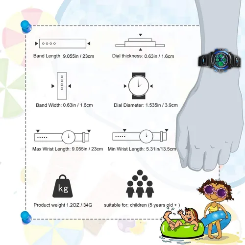 Vista 2 de cofuo Relojes para niños y niñas, multifunción, impermeable, para deportes al aire libre, aprendizaje digital, reloj de pulsera de aprendizaje