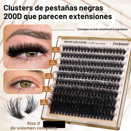 Vista 3 de Racimos de Pestañas de Volumen Completo DIY Extensión de Pestañas 10-18MIX Racimos de Pestañas Curvadas en D 200D Pestañas Individuales Onduladas