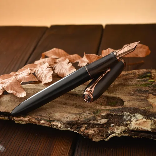 Vista 5 de HONG DIAN Pluma estilográfica A10, punta suave extra fina, madera de ébano negro con diseño de tapa magnética y juego de caja de metal