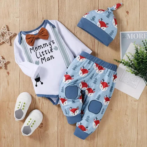 Vista 2 de Dimoybabe Conjunto de ropa para bebé recién nacido 3 piezas mameluco de manga larga pantalones sombrero