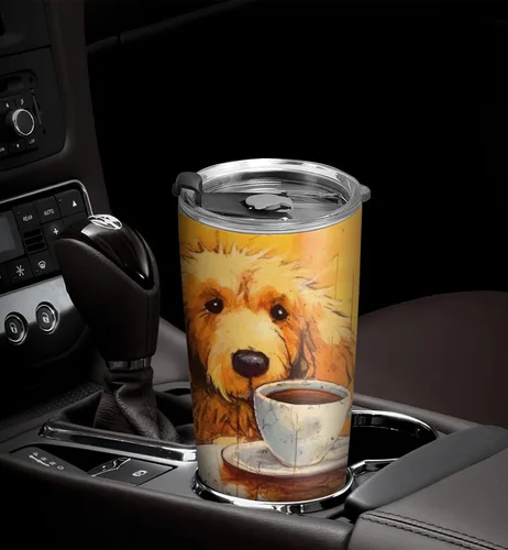 Vista 5 de Regalos de Golden Retriever de 20 onzas para los amantes de los perros, regalos de café para los amantes del café, fresco, divertido, lindo vaso