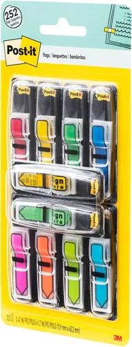 Vista 2 de Post-it Banderas de flecha de 1/2 pulgada, ocho colores surtidos, 250 unidades (684VAD2) Includes 192 Arrow flags & 60 Sign Here Flags in Assorted