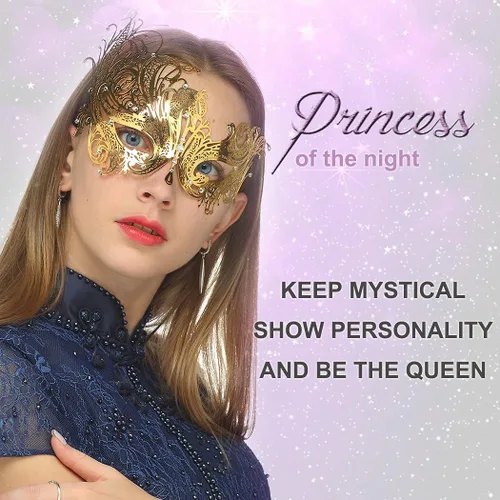 Vista 4 de Máscara de mascarada para mujer con diamantes de imitación brillantes para fiesta veneciana baile de graduación máscara de metal
