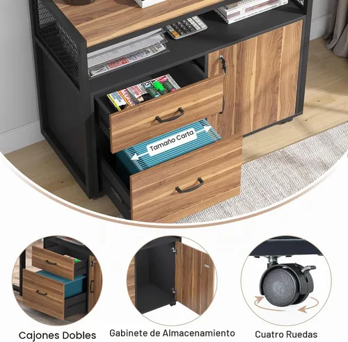 Vista 5 de Tribesigns Escritorio en forma de L de 55 pulgadas con cajón, escritorio ejecutivo para computadora y archivador lateral, 2 piezas de muebles