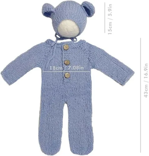 Vista 3 de 2 piezas de accesorios de fotografía para recién nacidos, trajes de fotos para niños, sesiones de fotos de bebé, disfraz de niña con sombrero de oso