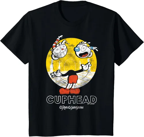 Vista 28 de Cuphead Camiseta con Mugman Head Malabarismo Negro