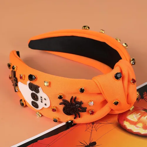Vista 5 de Diademas de fantasma de Halloween para mujer, diadema de araña espeluznante con cuentas de diamantes de imitación de cristal, accesorios