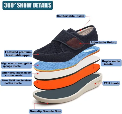 Vista 5 de W&LESVAGO Zapatos anchos ajustables para hombre con edema diabético con plantilla de espuma viscoelástica, amortiguación de aire, zapatos ligeros