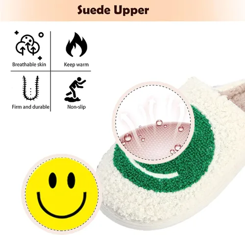 Vista 2 de rosyclo Smile Face Slippers Retro Soft Plush Cozy House Slippers Slip-on Fluffy Indoor Outdoor Smile Slippers for Women and Men