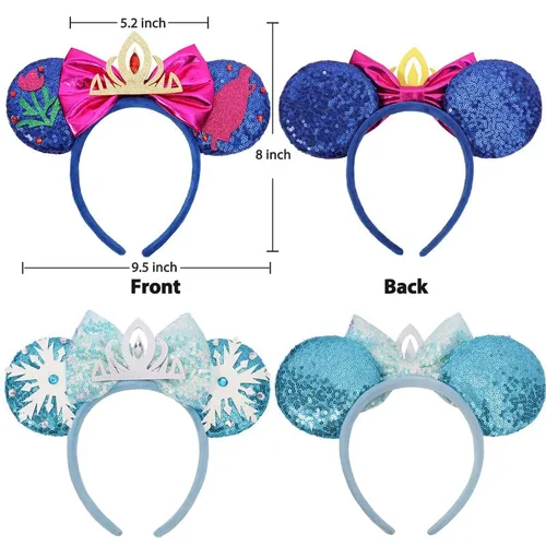 Vista 2 de Diadema de orejas de ratón, orejas de ratón de lentejuelas para mujeres y niñas, diadema de lazo brillante para juegos de rol, decoración de fiesta