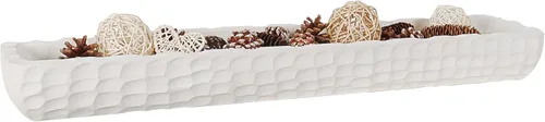 Vista 11 de Oakrain Cuenco decorativo de madera para decoración del hogar, cuenco de masa rústico de 16 pulgadas con rayas verticales talladas a mano, bandeja