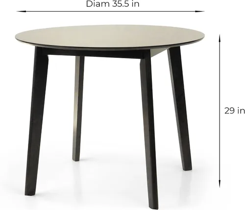 Vista 4 de Juego de 3 mesas redondas de cocina y 2 sillas laterales Yumiko de madera maciza con asiento acolchado