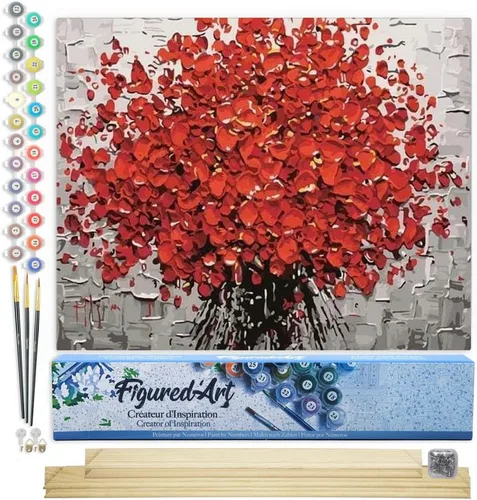 Vista 15 de Figured'Art Pintura por números para adultos, flores rojas abstractas, 16 x 20 pulgadas, kit de pintura artística para manualidades, lienzo
