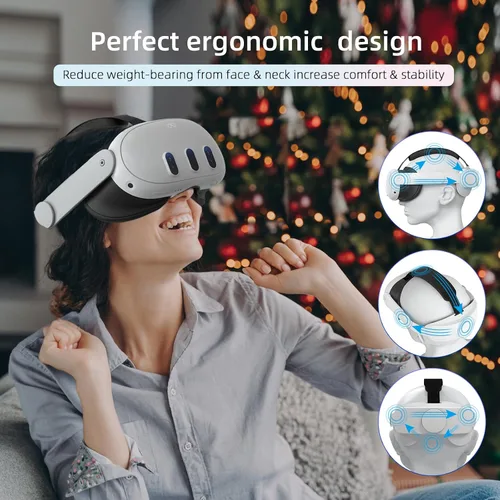 Vista 4 de Correa para la cabeza compatible con Oculus Quest 3, accesorios Meta Quest 3, correa ajustable Elite repuesto para mayor comodidad soporte e