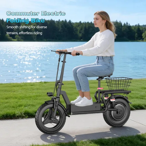 Vista 9 de Electric Scooter with Seat- 1000W Peak Motor, 25 MPH Top Speed, 25-40 Miles Range, 14" Pneumatic Tires,Foldable E-Scooter with for Adults & Teens