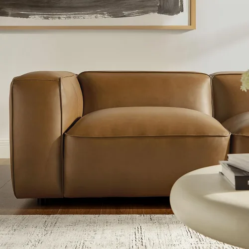 Vista 7 de Modway Auren Sofá modular de cuero vegano de 5 piezas en color camello – Piel sintética en forma de L – Cómodo sofá moderno de piel sintética – Sofá