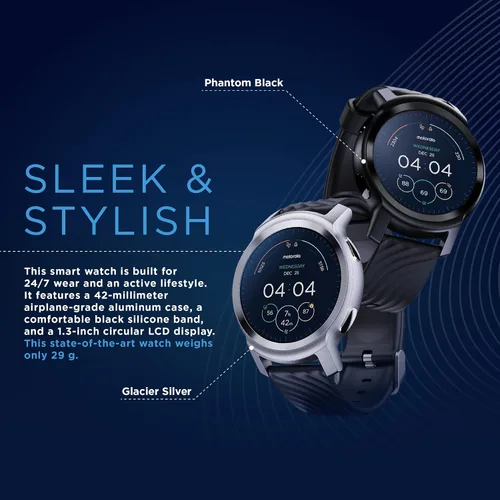 Vista 3 de Motorola Moto Watch 100 - Reloj inteligente con GPS de 1.654 in para hombres y mujeres, batería de 14 días, frecuencia cardíaca 24/7, SpO2, Phanthom