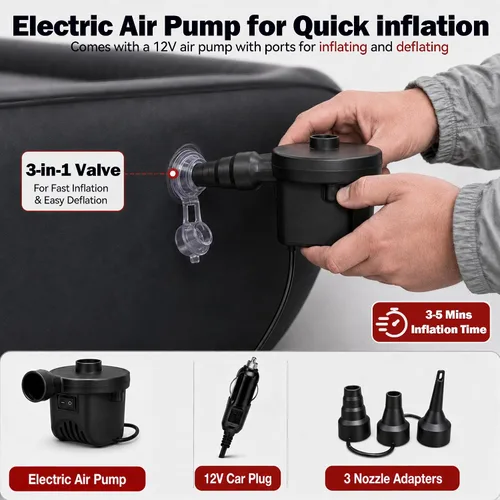Vista 5 de Colchón de aire de coche para asiento trasero de camioneta SUV Negro