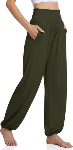 Vista 2 de UEU Pantalones de yoga holgados casuales para mujer, cintura alta, cómodos, holgados, con bolsillos